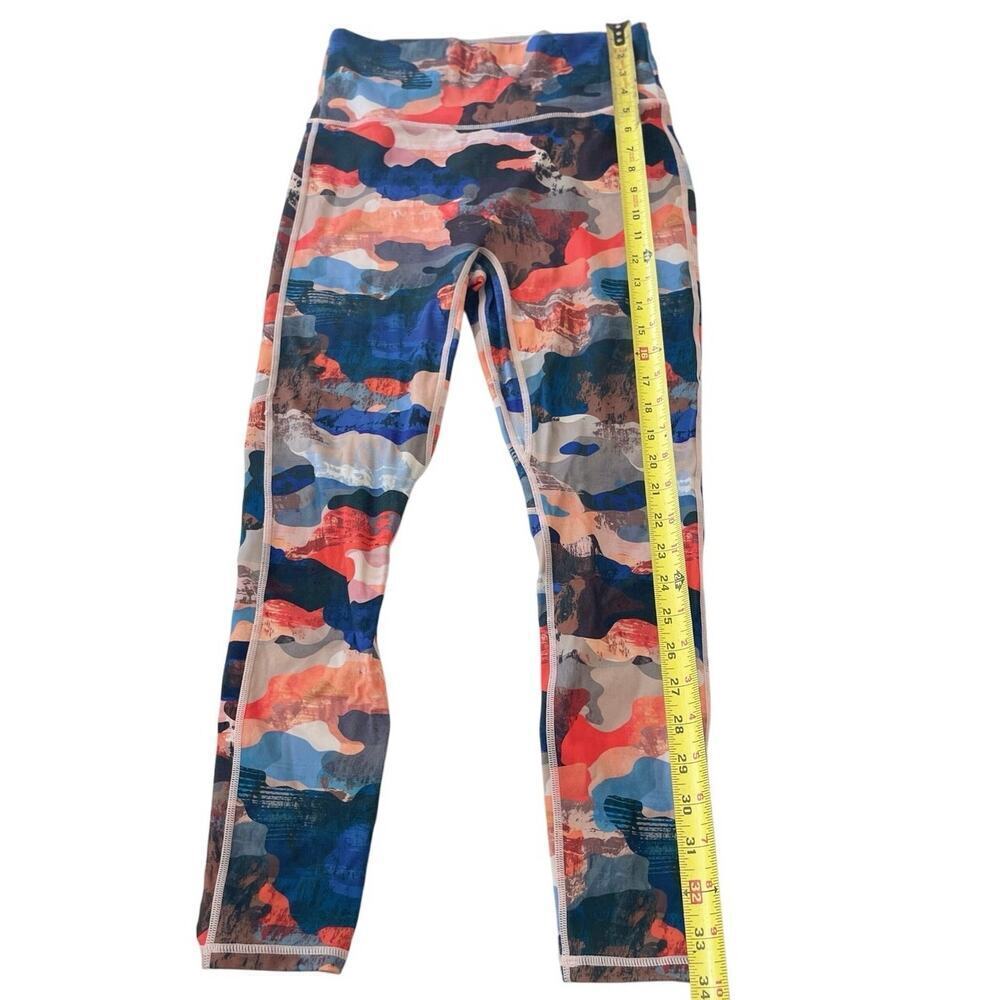 FABLETICS HIGH WAISTED LEGGINGS SZ SMALL ROYAL BLUE ORANGE CAMO PHONE POCKET - Picture 6 of 16